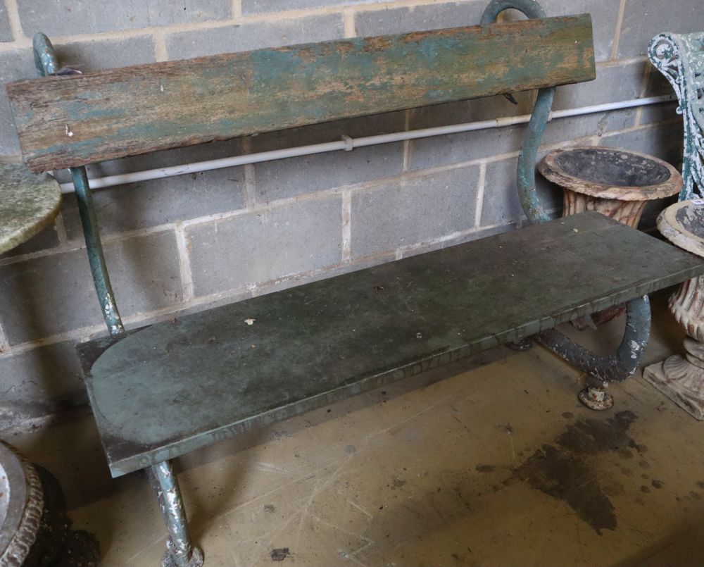 A Victorian cast iron serpents garden bench with painted wood back and seat, width 127cm, height 95cm